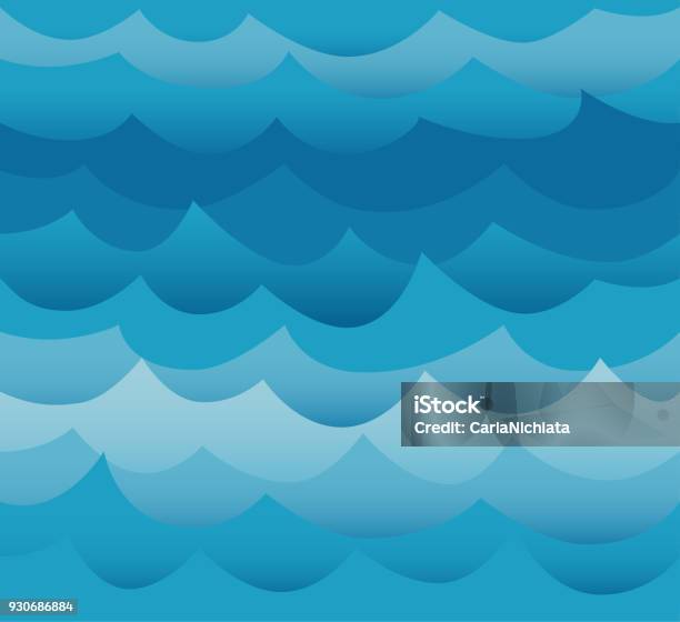 Waves Seamless Pattern Vector Ocean Sea Water Blue Cut Out Paper Style Stock Illustration - Download Image Now