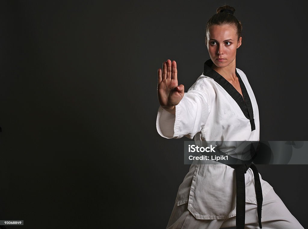 girl in white kimono  Taekwondo Stock Photo