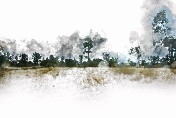 istock Abstract Colorful tree and landscape tree on watercolor painting background. 930689792
