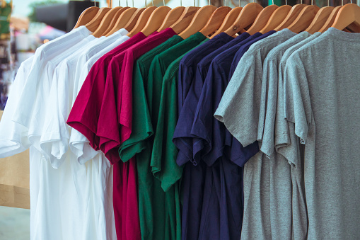 Various color of T-shrit on rack