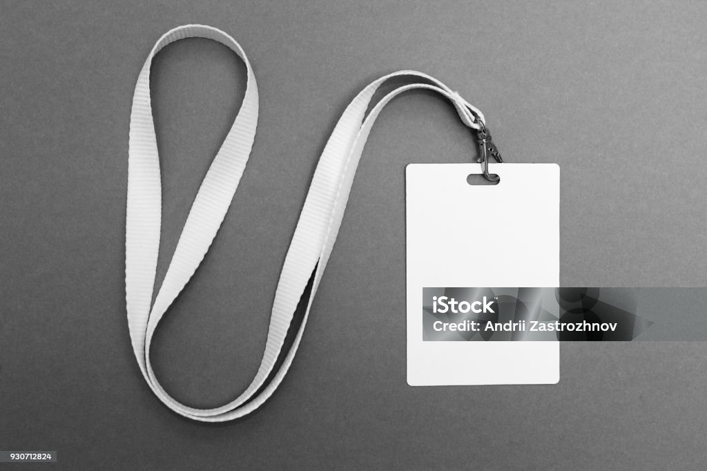 Empty Tag id, Badge blank mock up. Badge blank plastic empty security. Space for text. Lanyard Stock Photo