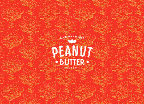 ilustraciones, imágenes clip art, dibujos animados e iconos de stock de patrón transparente y etiqueta para la mantequilla de maní - nut snack peanut backgrounds