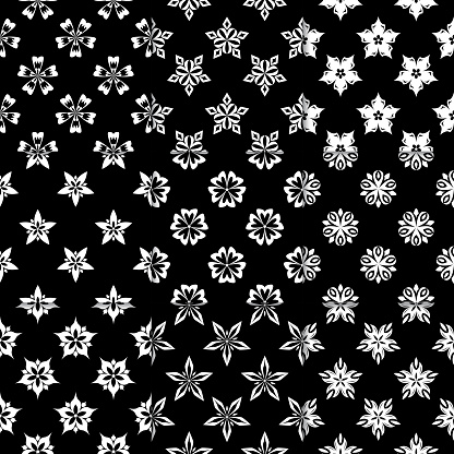 Black and white floral ornaments. Collection of monochrome seamless patterns for paper, textile