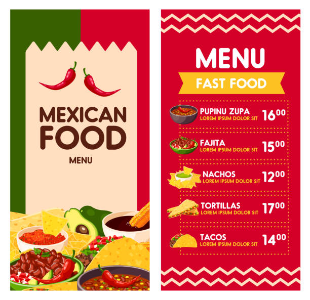 ilustraciones, imágenes clip art, dibujos animados e iconos de stock de menú mexicano vector para vacaciones de cinco de mayo - guacamole avocado mexican culture food