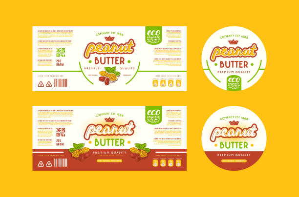 Set of templates label for peanut butter Set of templates label for peanut butter. Illustration with elements in handmade graphics nutrition label stock illustrations