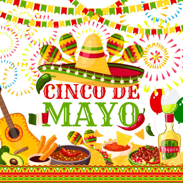 синко де майо фиеста мексиканский вектор поздравительная открытка - mayo stock illustrations