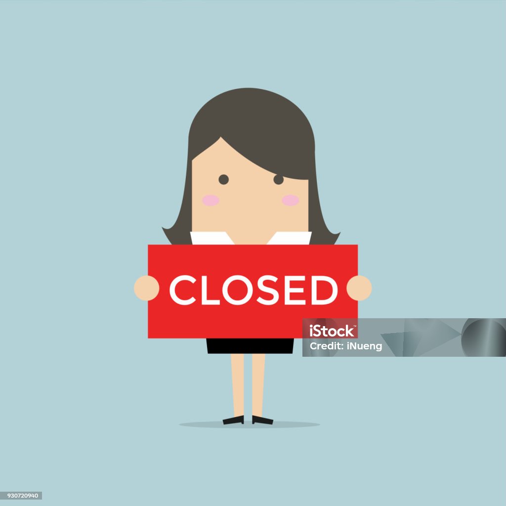 Businesswoman hold a sign Closed in her hands. Businesswoman hold a sign Closed in her hands. Vector Adult stock vector