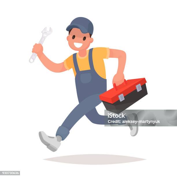 Repairman With The Tools Is Running Technical Service Vector Illustration Stock Illustration - Download Image Now
