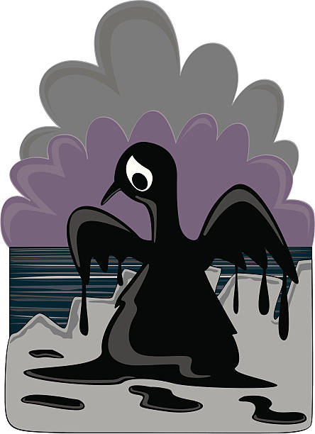 ilustrações, clipart, desenhos animados e ícones de pássaro com petróleo - oil oil industry oil slick petroleum