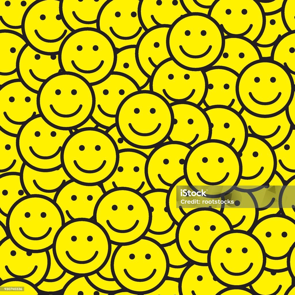 Print Seamless pattern with smile icons. Happy faces background. Vector illustration. Anthropomorphic Smiley Face stock vector