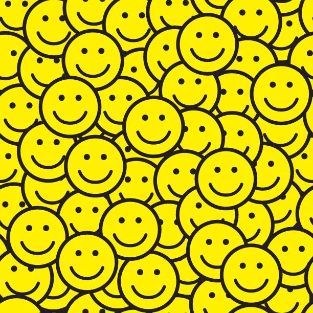 Print Seamless pattern with smile icons. Happy faces background. Vector illustration. anthropomorphic smiley face stock illustrations