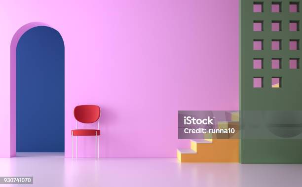 Colorful Empty Room 3d Render Stock Photo - Download Image Now - Multi Colored, Three Dimensional, Indoors