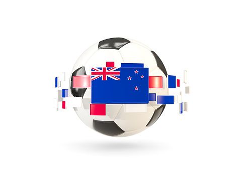 Soccer ball with flag of new zealand floating around. 3D illustration