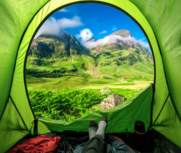 Camping in Scottish highland in summer, UK Camping in Scottish highland in summer, UK glencoe scotland photos stock pictures, royalty-free photos & images