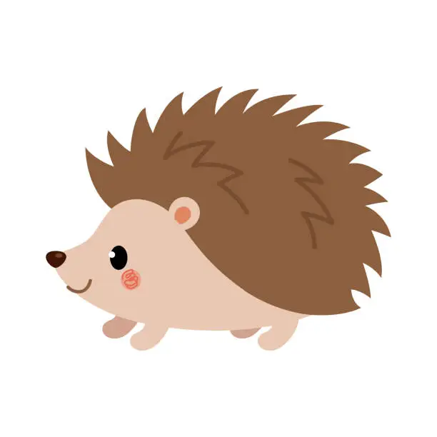 Vector illustration of Adorable hedgehog in modern flat style. Vector.
