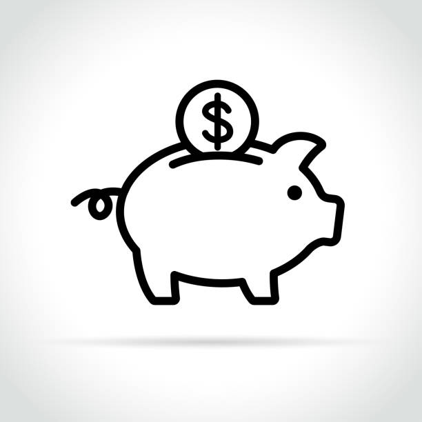 sparschwein-symbol auf weißem hintergrund - sparen stock-grafiken, -clipart, -cartoons und -symbole