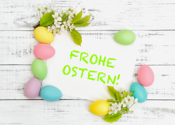 復活節彩蛋裝飾櫻花白紙 frohe ostern - ostern 個照片及圖片檔