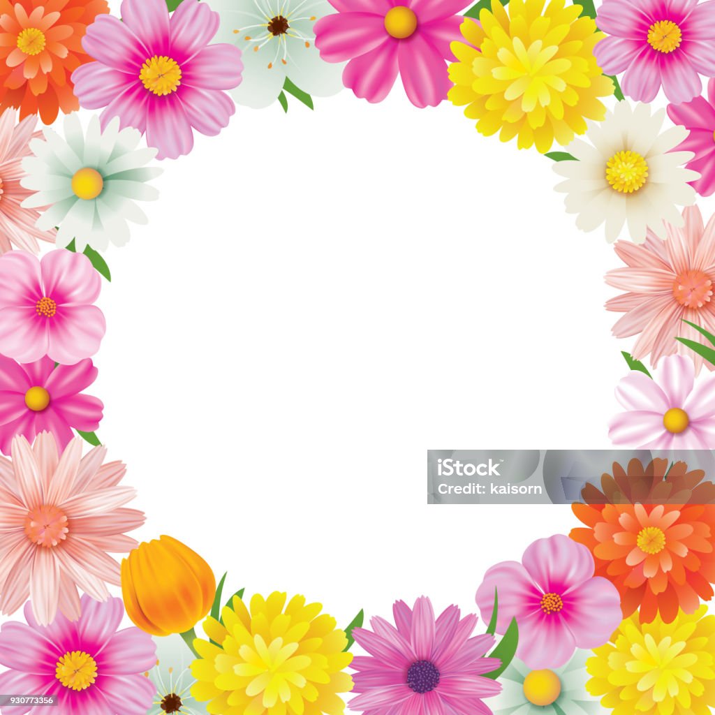 Spring Circle Frame Hello Spring Circle Frame Greeting Card And Flowers Decoration Stock ...