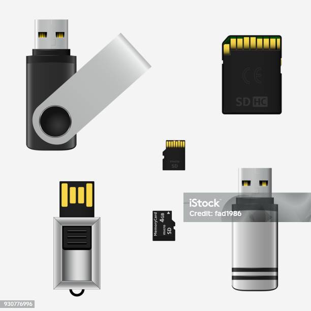 Vector Usb Flash Drives And Memory Cards Stock Illustration - Download Image Now - Memory Card, Backup, Black Color