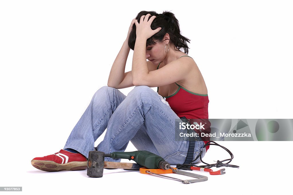 tired woman with tools  Activity Stock Photo