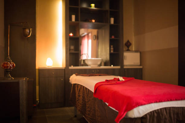 Modern, asian style therapy massage room in spa center