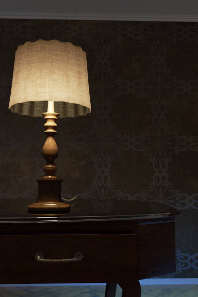 istock 3d rendering of classical lighten bedside lamp in front of grunge wall 930781234