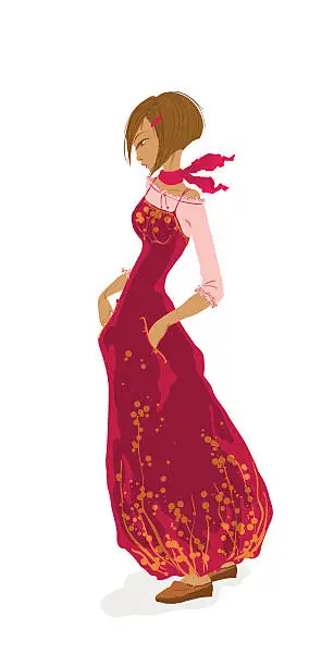 Vector illustration of Girl in red