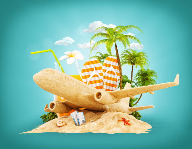 istock airplane and tropical palm on a paradise island 930810978