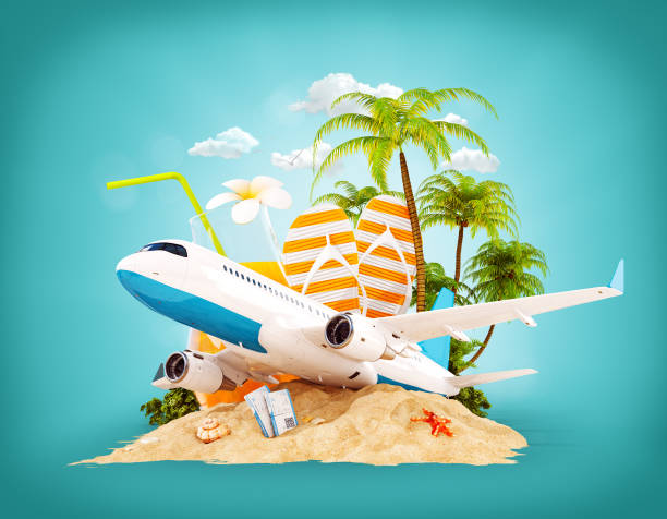 istock airplane and tropical palm on a paradise island 930812916