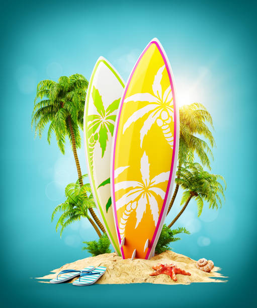 istock Surf boards on paradise island 930813036