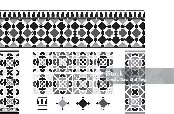Черные И Белые Плитки В Духе Андалусии Испании — стоковая векторная графика и другие изображения на тему Мавританский - Мавританский, Марокко, Марракеш
