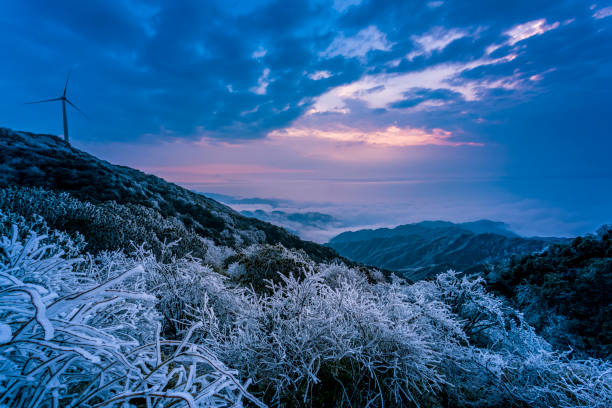 Wind power producing clean sustainable energy in winter