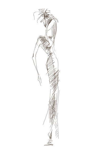 styl-dziewczyna-szkic - sketch fashion mannequin illustration and painting stock illustrations