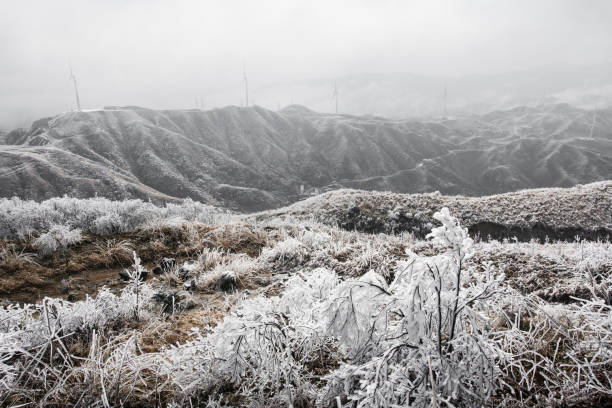 Wind power producing clean sustainable energy in winter