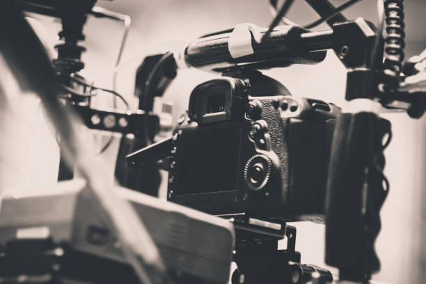 Behind the scenes Cinema Camera on Film Set, Behind the scenes background, film crew production filming photos stock pictures, royalty-free photos & images