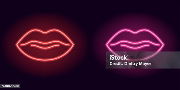 Red And Pink Neon Lips Stock Illustration - Download Image Now - Neon Lighting, Human Lips, Women