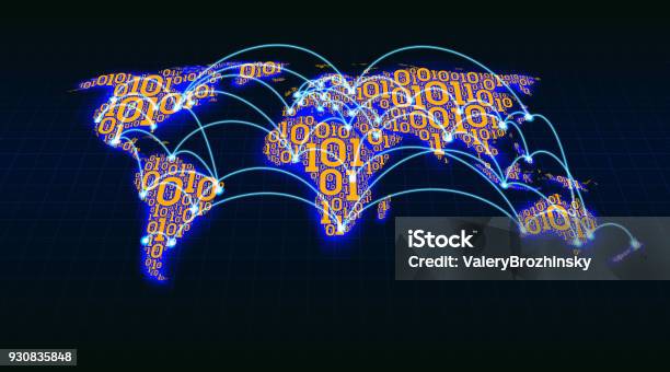 Maps Internet Code Word Abstract World Map From Digital Binary Code On A Grid Background Global ...