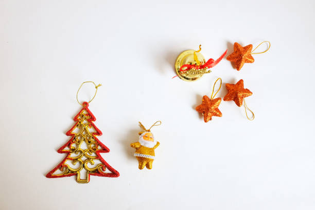 istock Christmas decorations isolate on white background. Winter time and New Year card concept. Composition of Christmas tree decor.Copy space 930840690