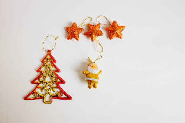 istock Christmas decorations isolate on white background. Winter time and New Year card concept. Composition of Christmas tree decor.Copy space 930840772