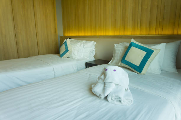 istock Elephant towel on the twin bed 930841492