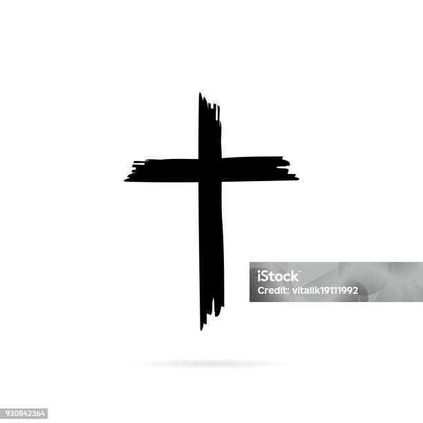 Icon Cross With Shadow Ona White Background Stock Illustration - Download Image Now - Religious Cross, Christianity, Easter