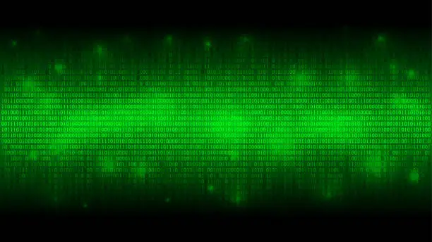 Vector illustration of Glowing binary code, matrix green abstract background, cloud of big data, stream of information, well organized layers