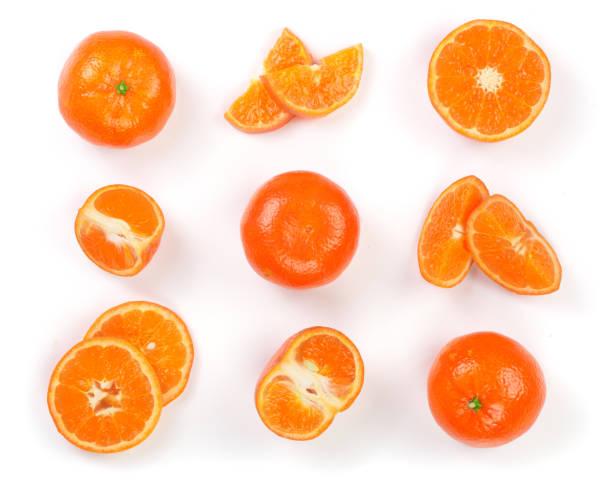 istock Mandarin, tangerine citrus fruit isolated on white background. Top view. Flat lay 930850508