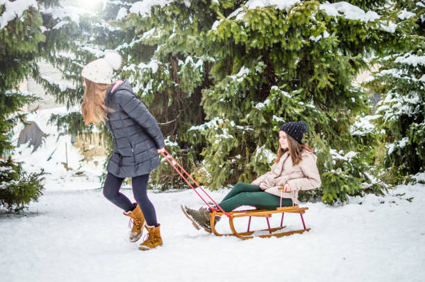 istock Sister twins having fun on snow 930851602