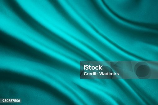 istock Fabric Waving Silk Background, Teal Satin Cloth, Wave Shape 930857506