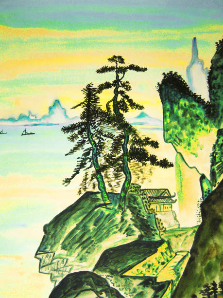 韓国の自然風景水墨画韓国の伝統絵画 - 自然の景観のベクターアート