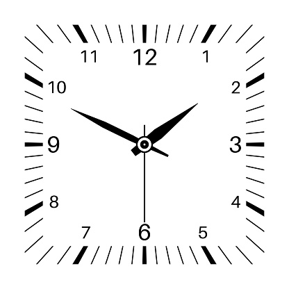 Clock. Square shaped clock. Vector illustration isolated on white background