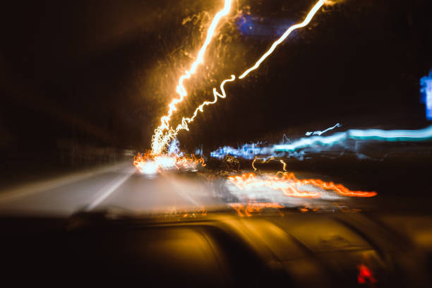 istock Background image blur light on street Inside the drunken concept 930865416