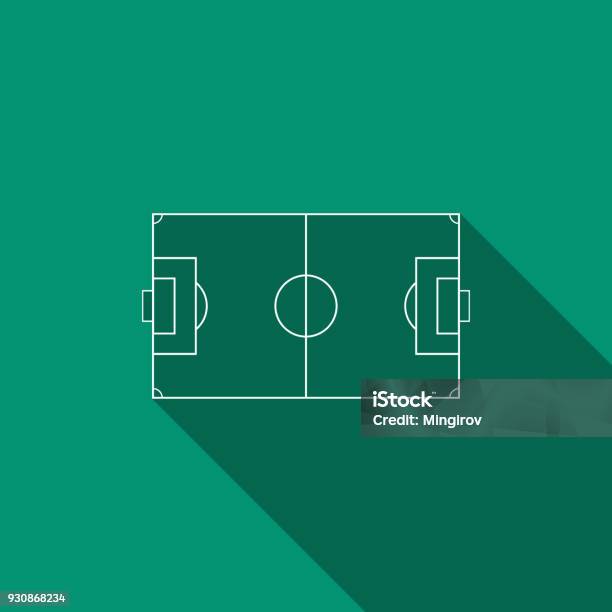 Football Field Or Soccer Field Icon Isolated With Long Shadow Flat Design Vector Illustration Stock Illustration - Download Image Now