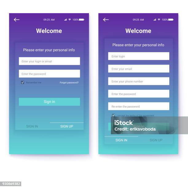 Ui Design Account Authorization Or Register Interface For Touchscreen Mobile Apps Entrance Via Login Password Registration With Personal Data Ux Screen With Digital Lock On Login Page Stock Illustration - Download Image Now
